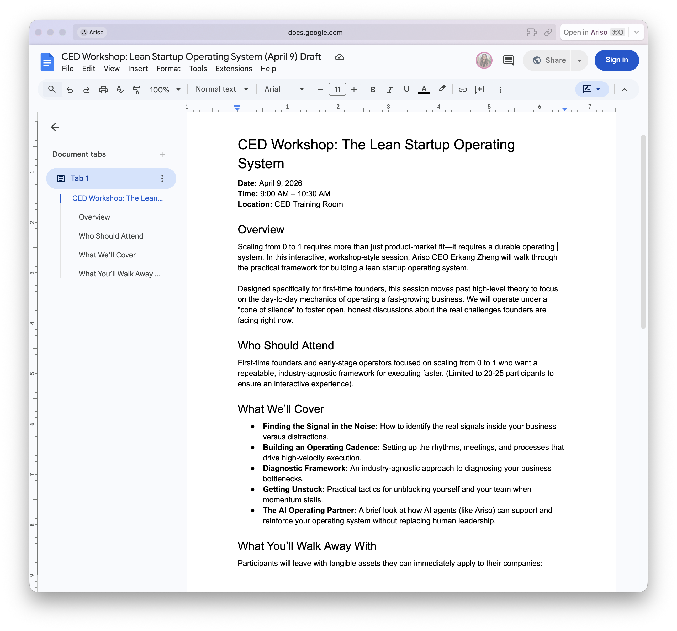 Google Doc created by Ari